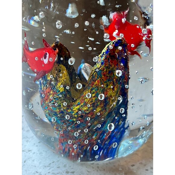 Handcrafted Blown Glass Paperweight With Colorful Fish & Bucillante Bubbles Gift - Picture 7 of 11